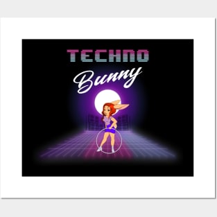 Techno Bunny Hula Hoop Bunny 80s Style Posters and Art